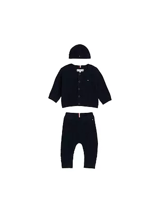 TOMMY HILFIGER | Conjunto de bebé de 3 piezas, cárdigan, gorro y pantalón de punto | 